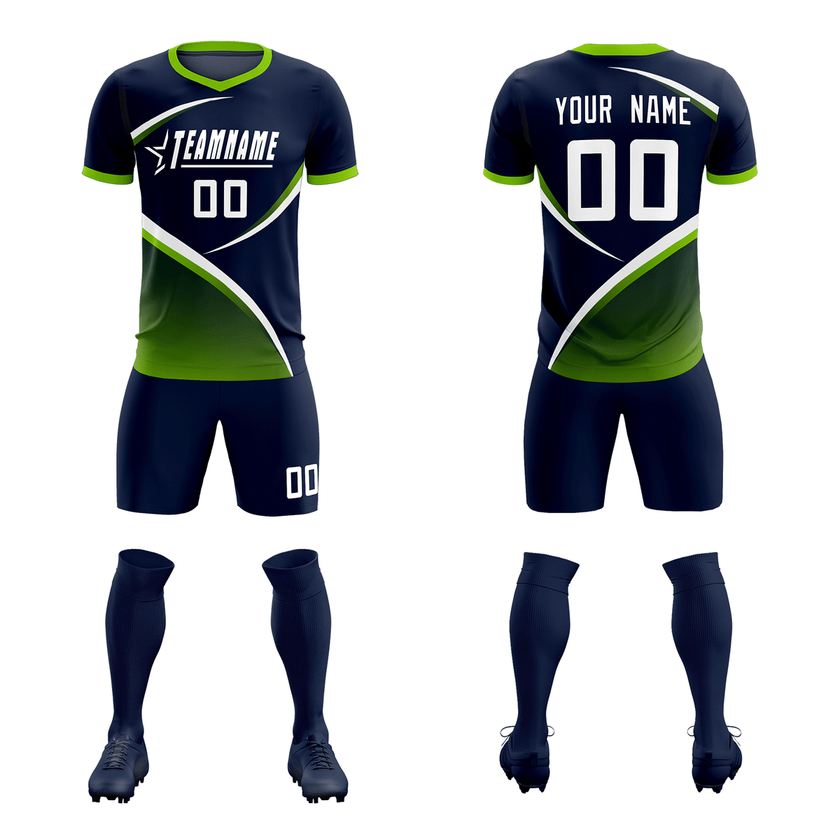 Custom Navy Neon Green Color Block Training Uniform For Men Soccer Sets Jersey