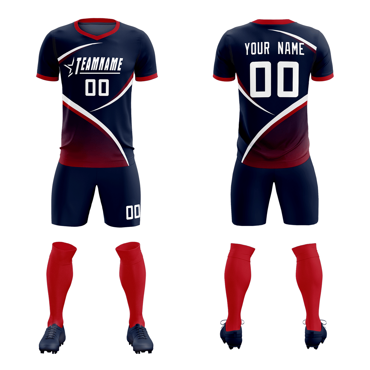 Custom Navy Red Color Block Training Uniform For Men Soccer Sets Jersey