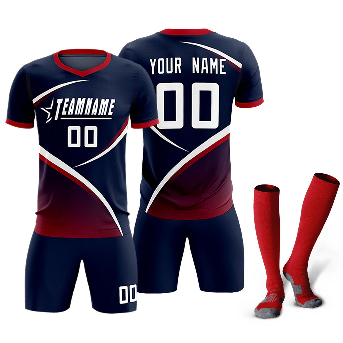 Custom Navy Red Color Block Training Uniform For Men Soccer Sets Jersey