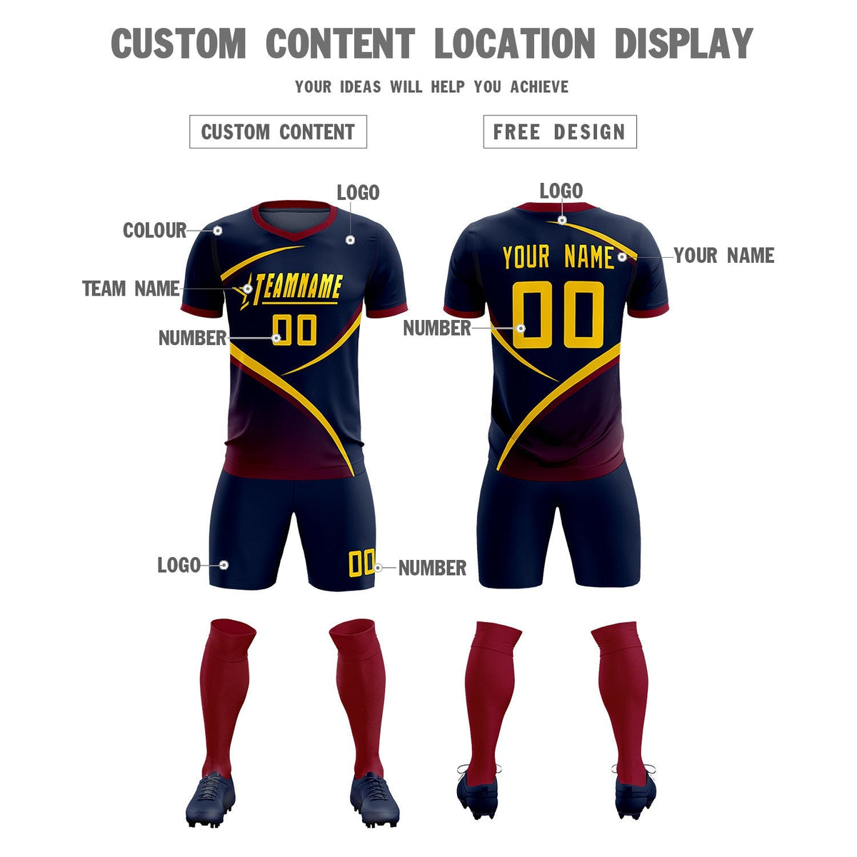 Custom Navy Navy Color Block Training Uniform For Men Soccer Sets Jersey
