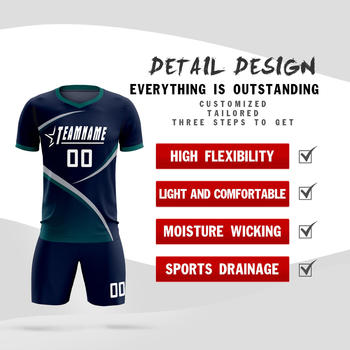 Custom Navy Aqua Color Block Training Uniform For Men Soccer Sets Jersey