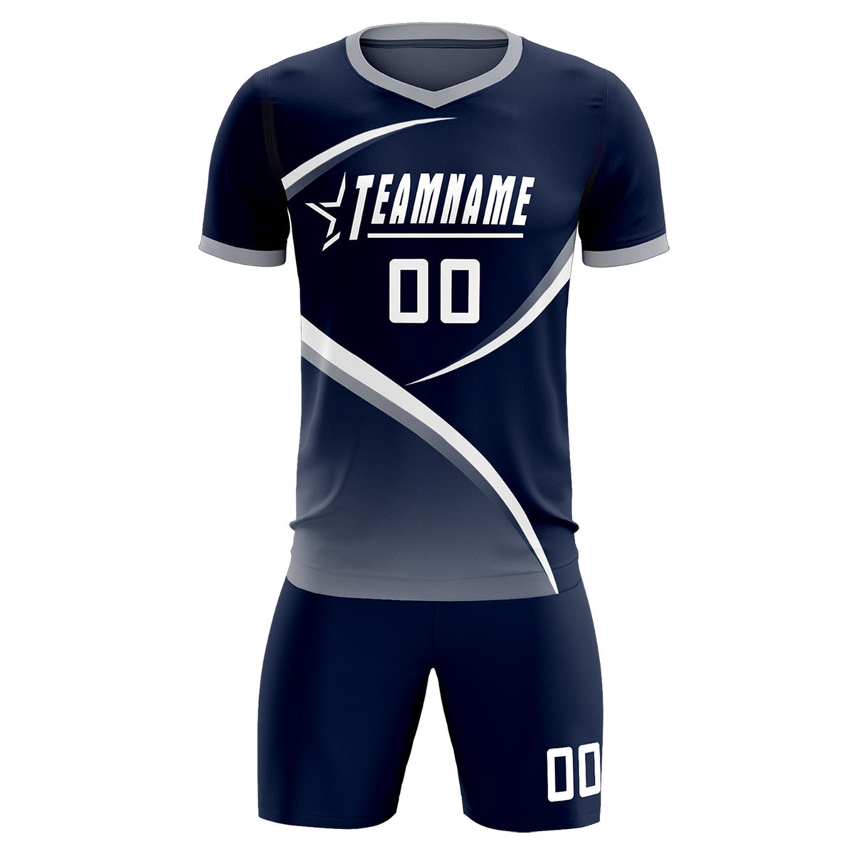 Custom Navy Gray Color Block Training Uniform For Men Soccer Sets Jersey