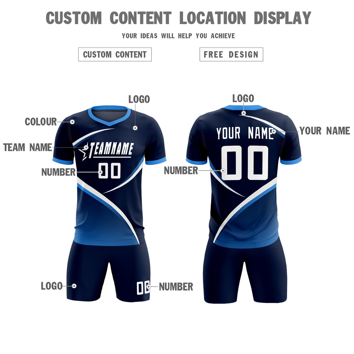 Custom Navy Powder Blue Color Block Training Uniform For Men Soccer Sets Jersey