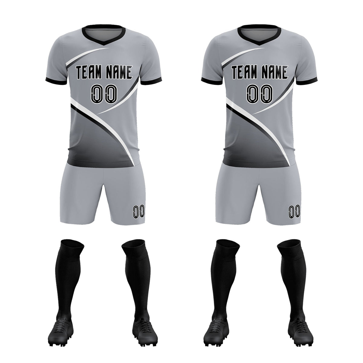 Custom Gray Black Color Block Training Uniform For Men Soccer Sets Jersey