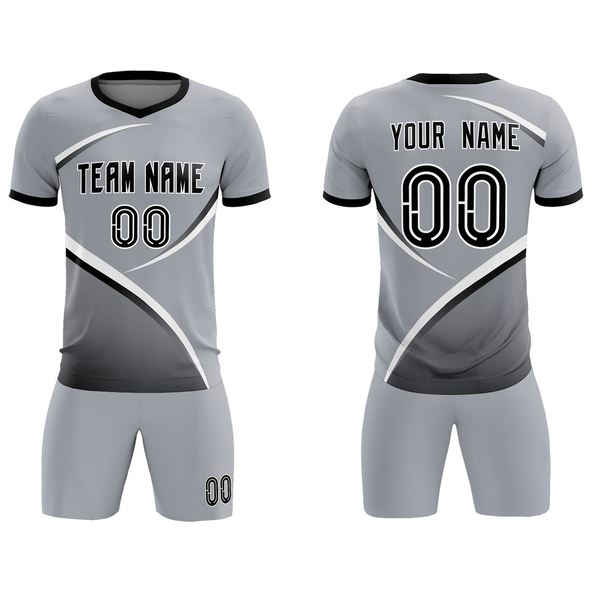 Custom Gray Black Color Block Training Uniform For Men Soccer Sets Jersey