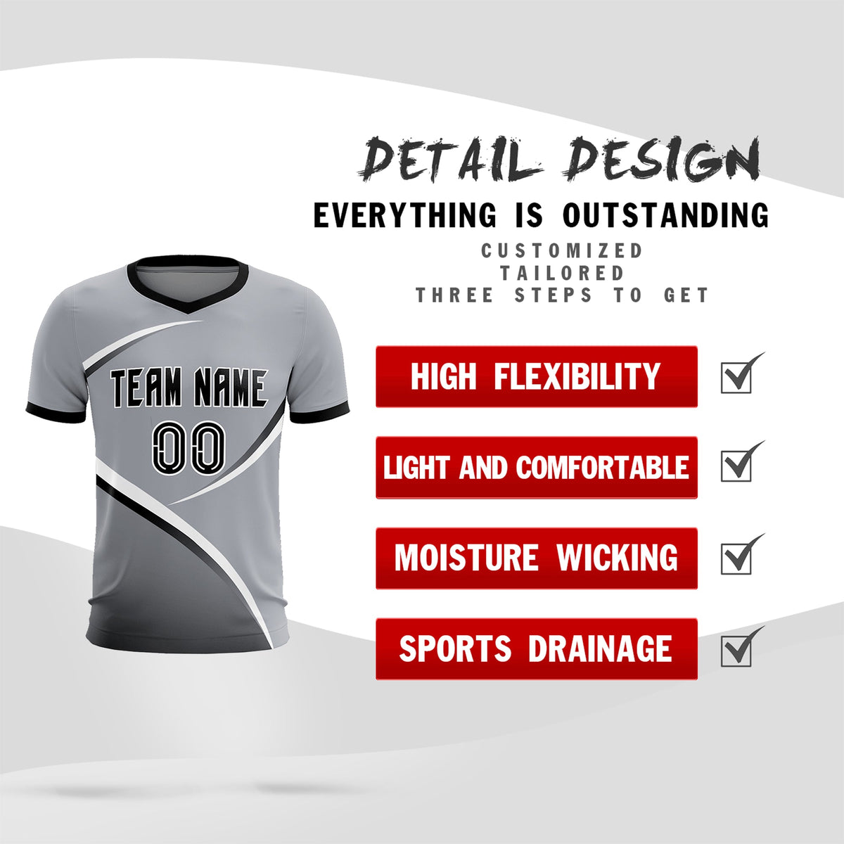 Custom Gray Black Color Block Training Uniform For Men Soccer Sets Jersey