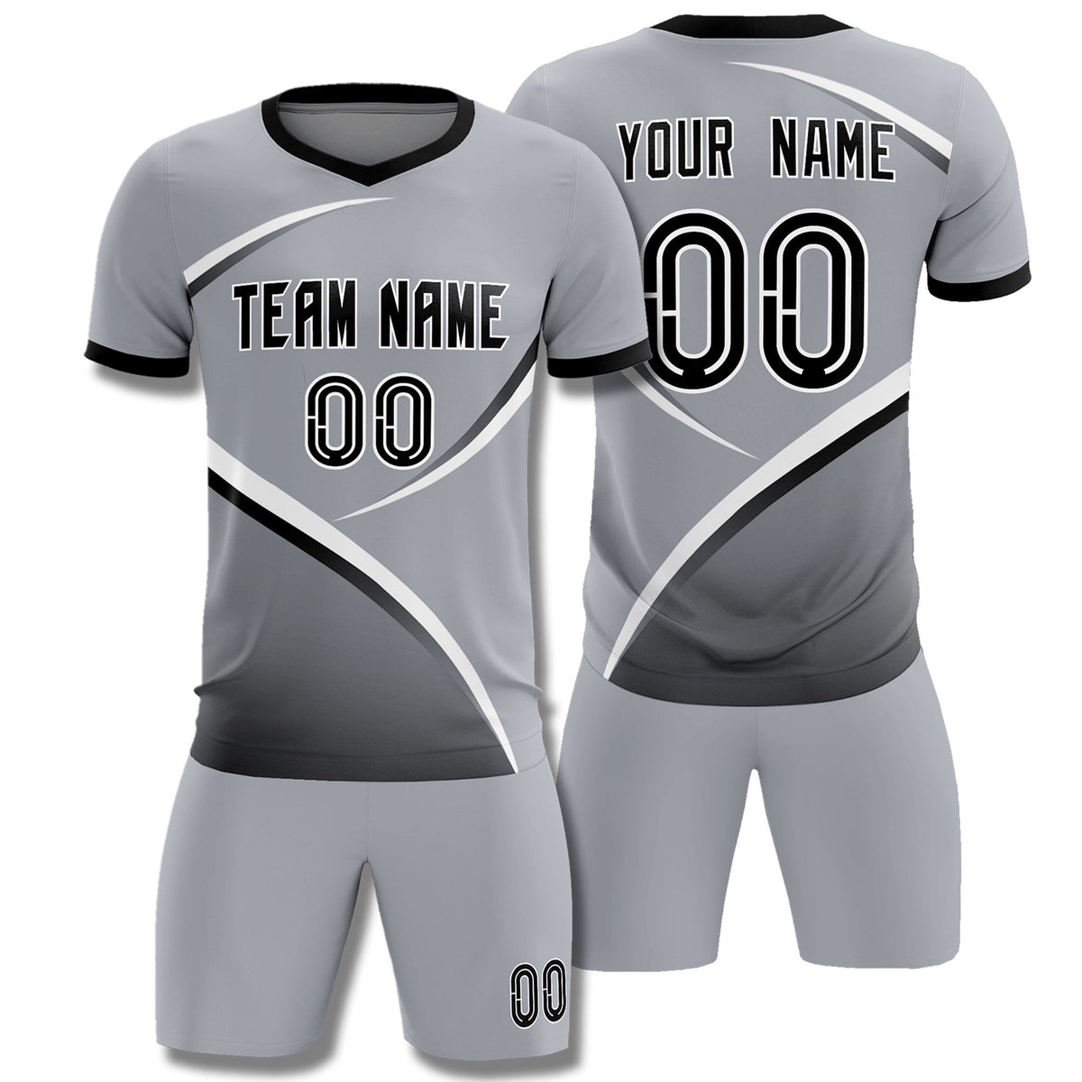 Custom Gray Black Color Block Training Uniform For Men Soccer Sets Jersey