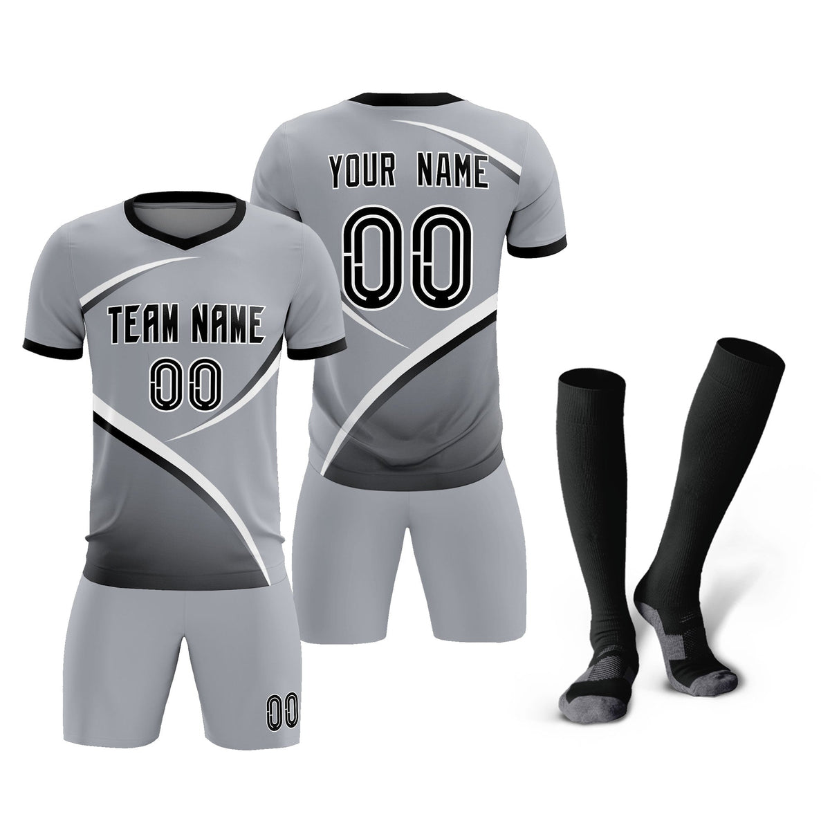 Custom Gray Black Color Block Training Uniform For Men Soccer Sets Jersey