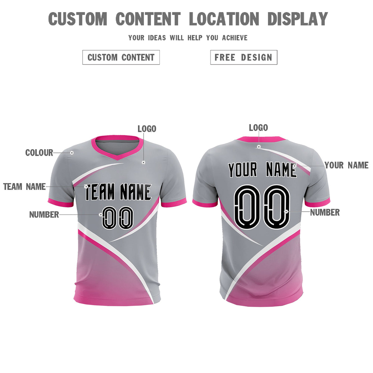 Custom Gray Pink Color Block Training Uniform For Men Soccer Sets Jersey