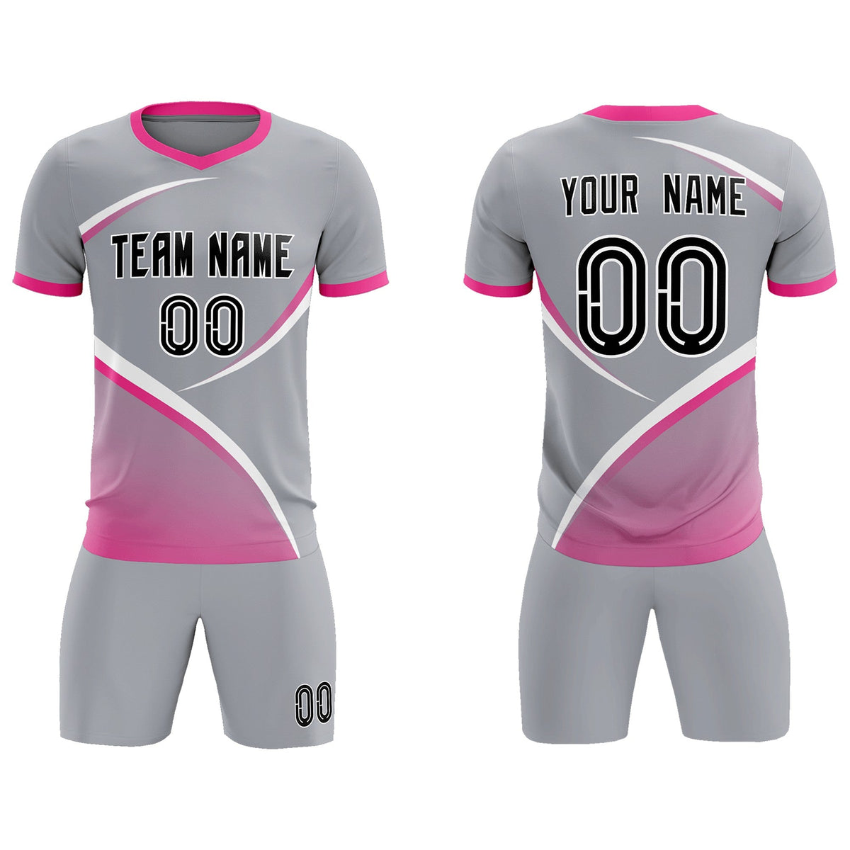 Custom Gray Pink Color Block Training Uniform For Men Soccer Sets Jersey