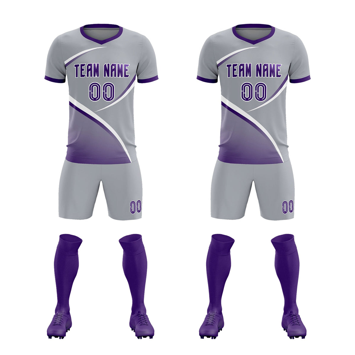 Custom Gray Purple Color Block Training Uniform For Men Soccer Sets Jersey