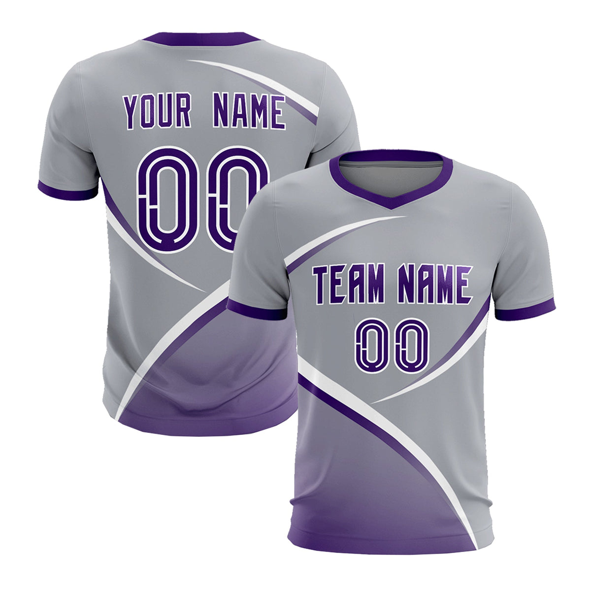 Custom Gray Purple Color Block Training Uniform For Men Soccer Sets Jersey