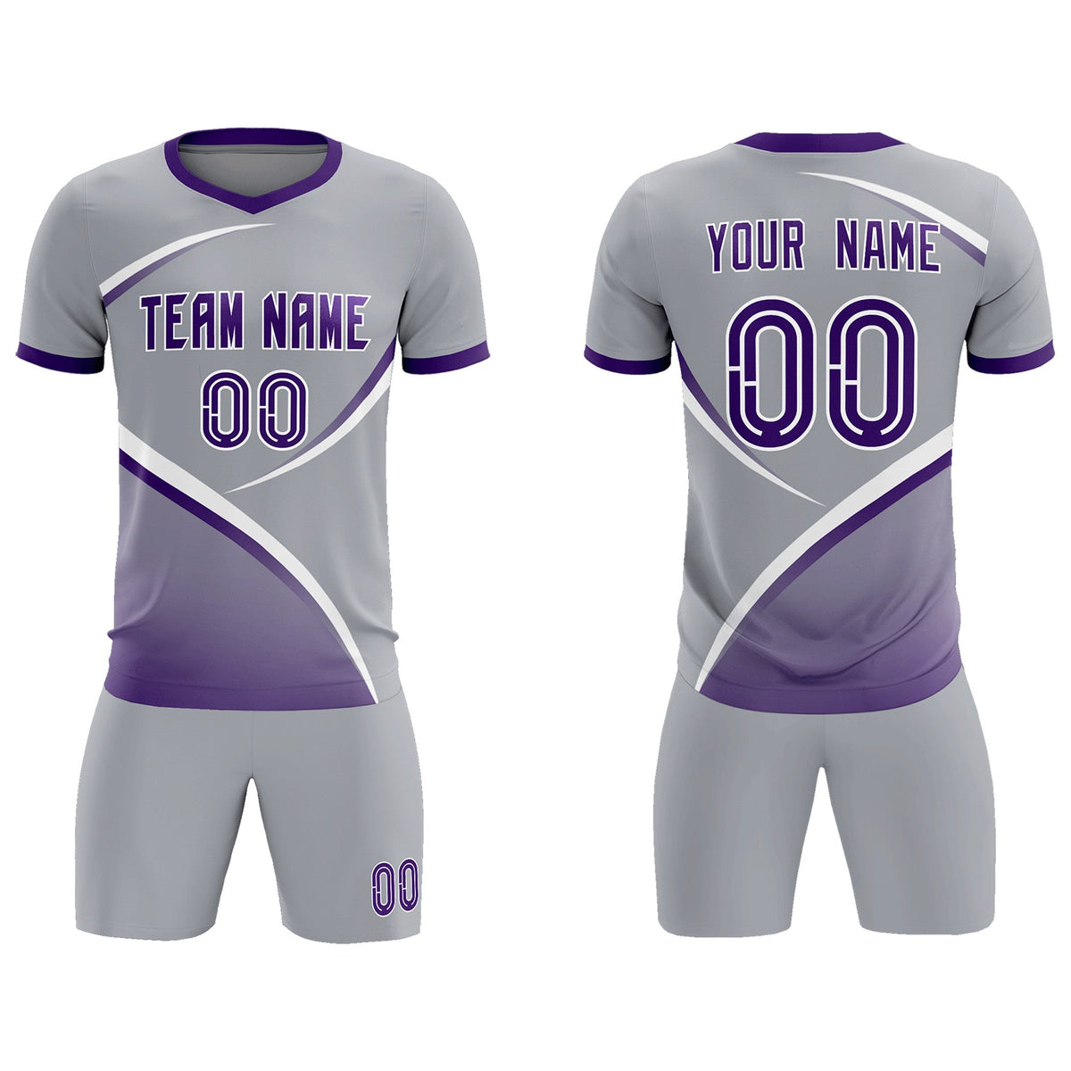 Custom Gray Purple Color Block Training Uniform For Men Soccer Sets Jersey