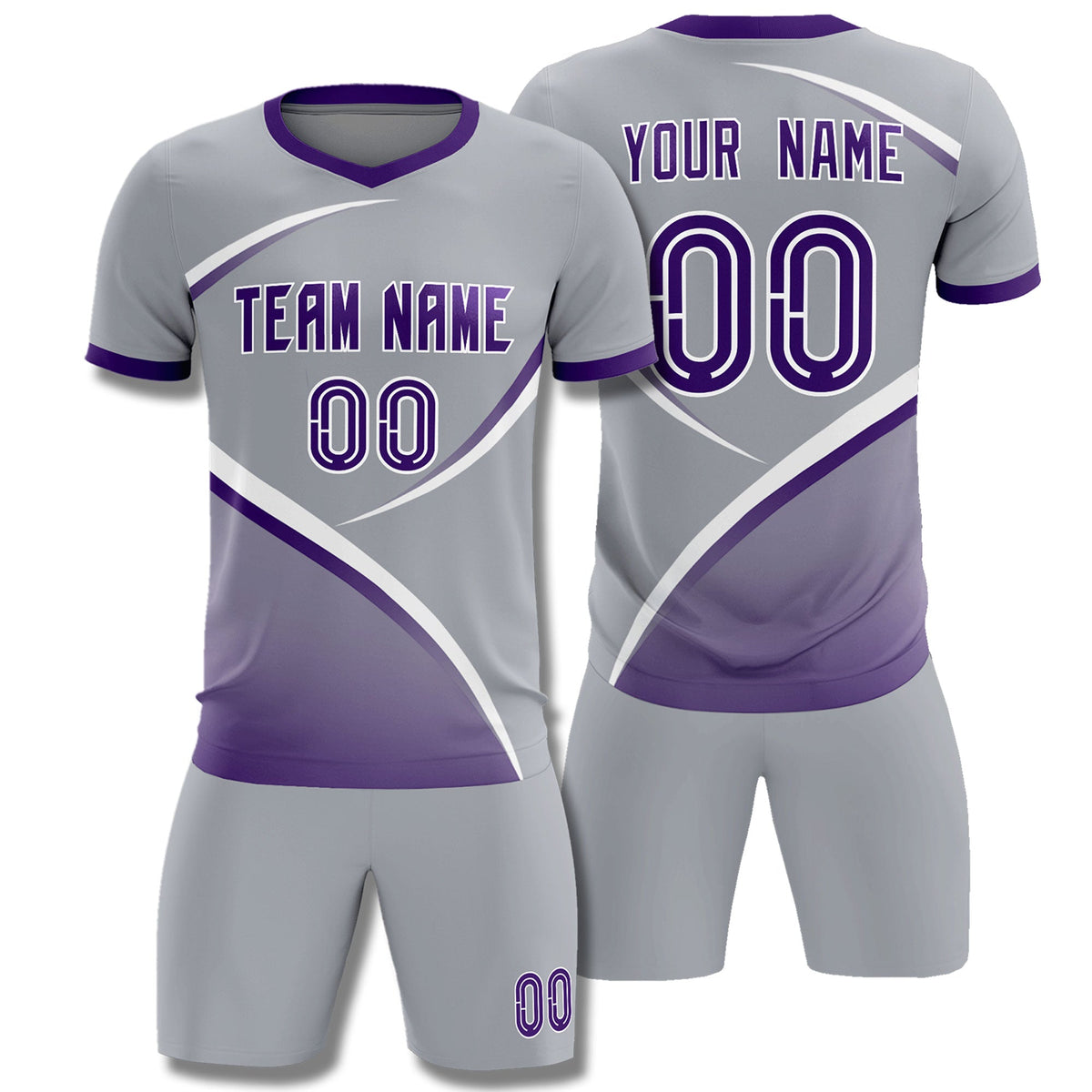 Custom Gray Purple Color Block Training Uniform For Men Soccer Sets Jersey