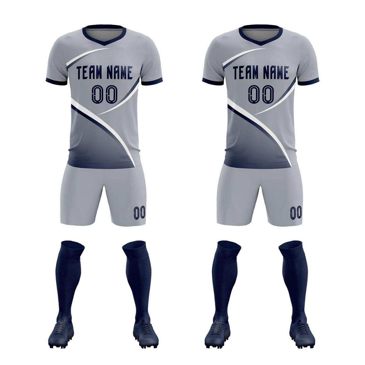 Custom Gray Navy Color Block Training Uniform For Men Soccer Sets Jersey