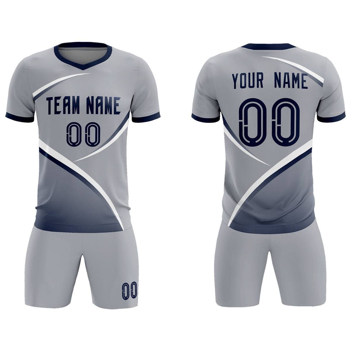 Custom Gray Navy Color Block Training Uniform For Men Soccer Sets Jersey