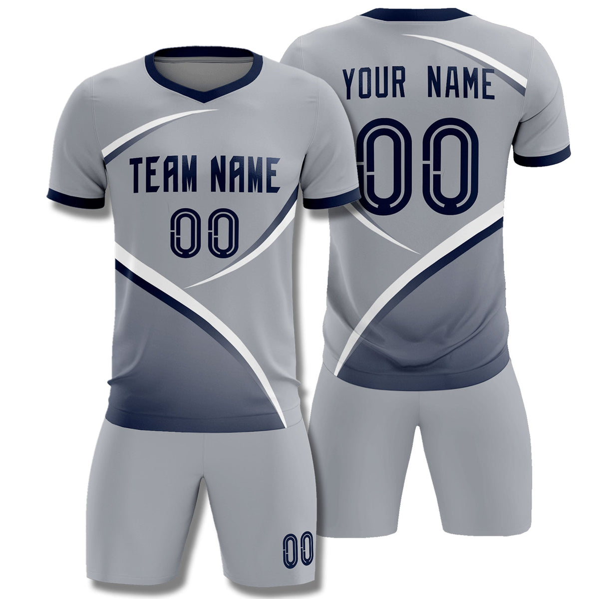 Custom Gray Navy Color Block Training Uniform For Men Soccer Sets Jersey