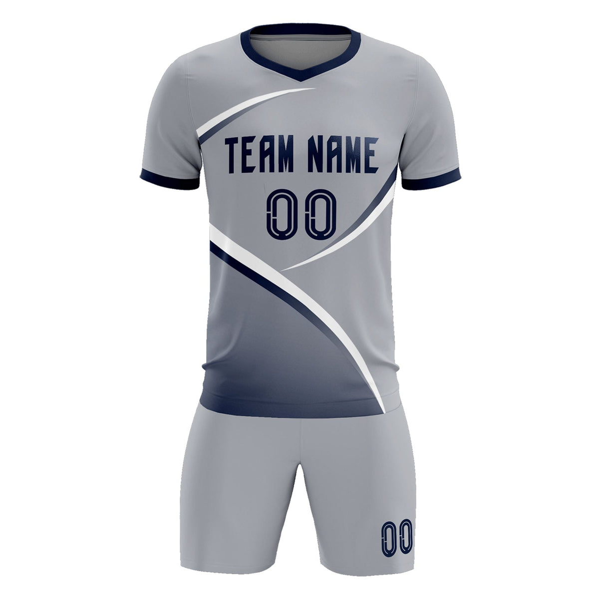 Custom Gray Navy Color Block Training Uniform For Men Soccer Sets Jersey