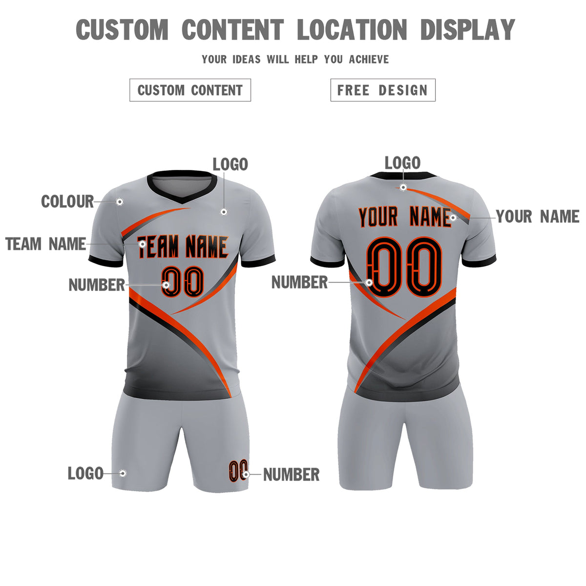 Custom Gray Black Color Block Training Uniform For Men Soccer Sets Jersey