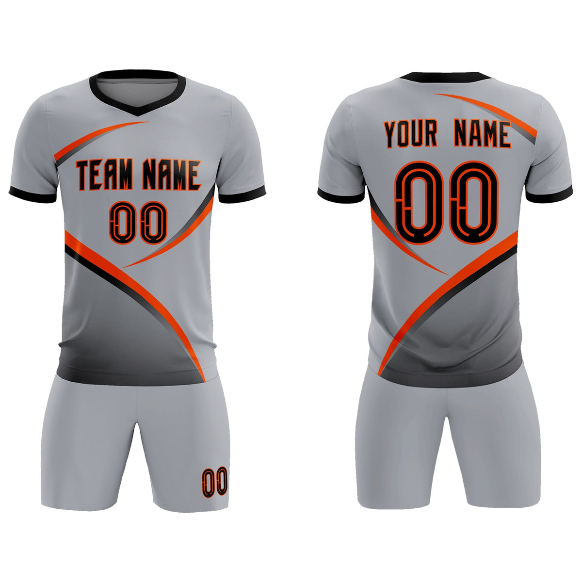 Custom Gray Black Color Block Training Uniform For Men Soccer Sets Jersey