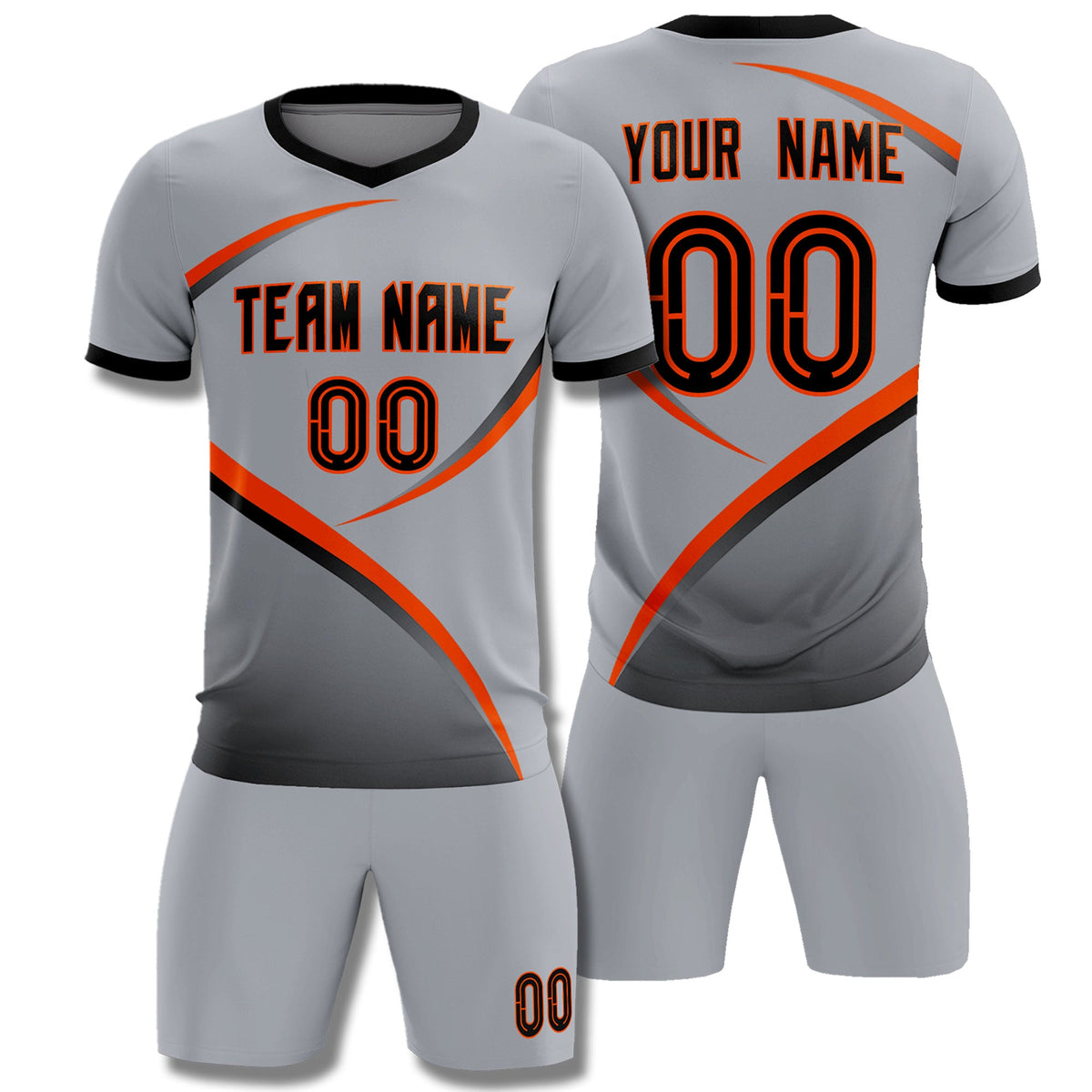 Custom Gray Black Color Block Training Uniform For Men Soccer Sets Jersey