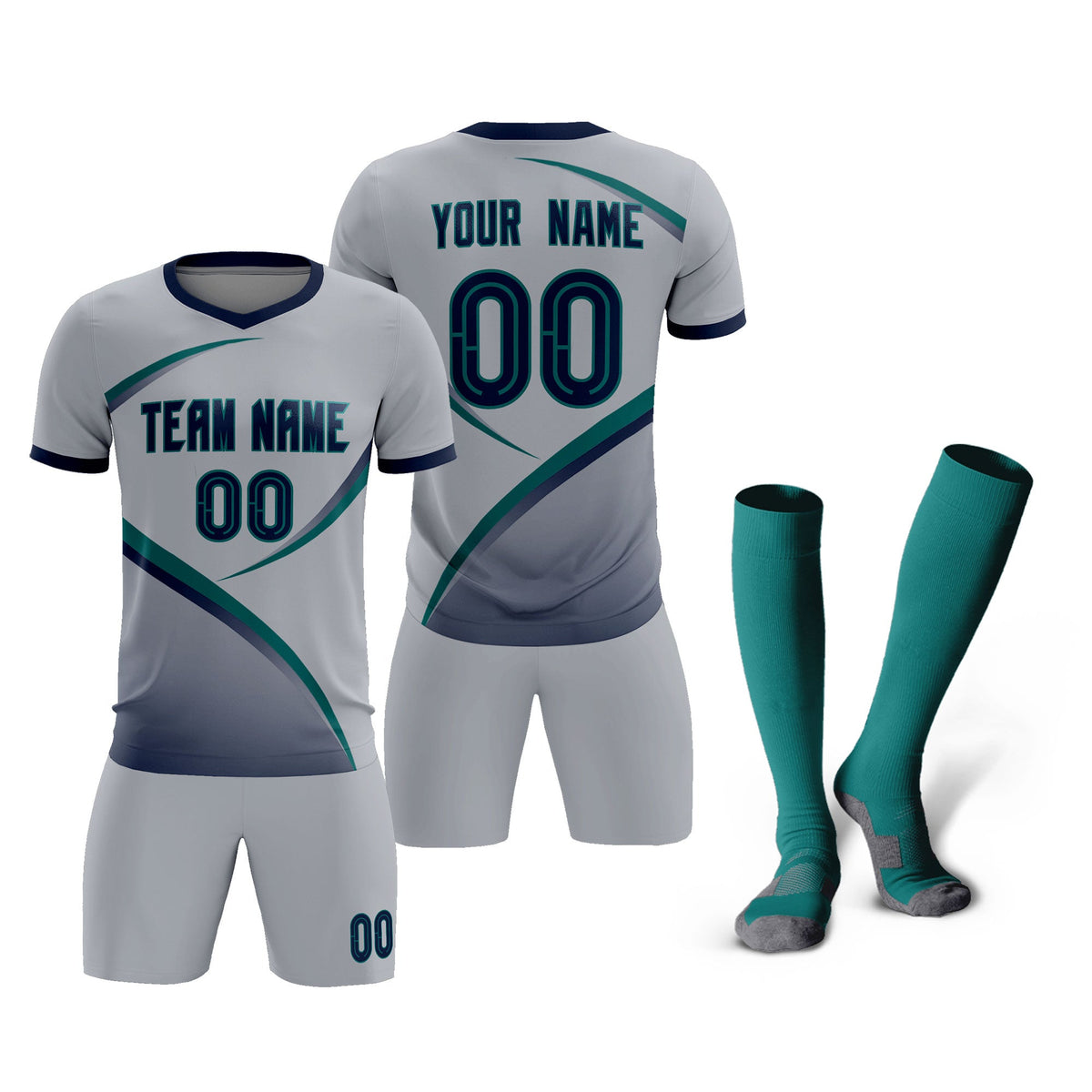 Custom Gray Navy Color Block Training Uniform For Men Soccer Sets Jersey