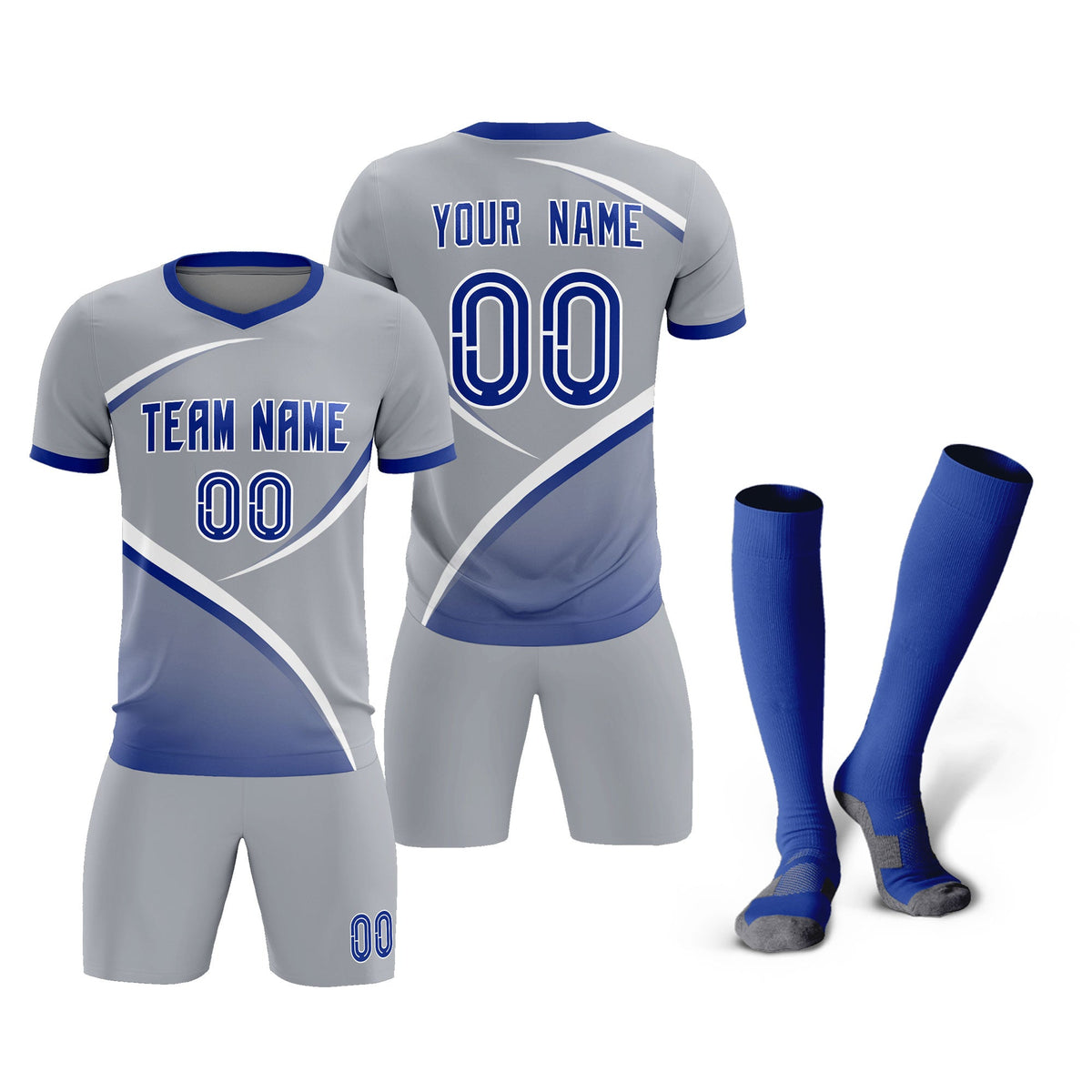 Custom Gray Royal Color Block Training Uniform For Men Soccer Sets Jersey
