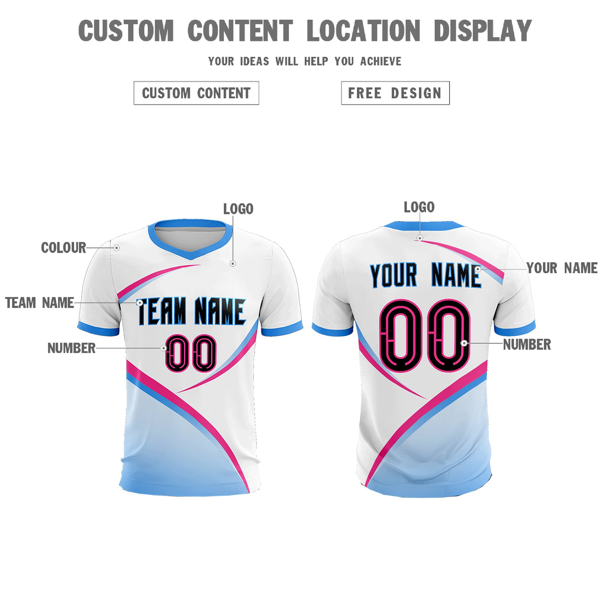 Custom White Powder Blue Color Block Training Uniform For Men Soccer Sets Jersey