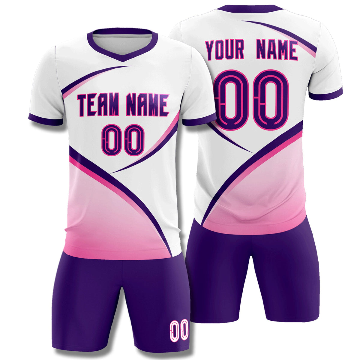 Custom White Purple Color Block Training Uniform For Men Soccer Sets Jersey