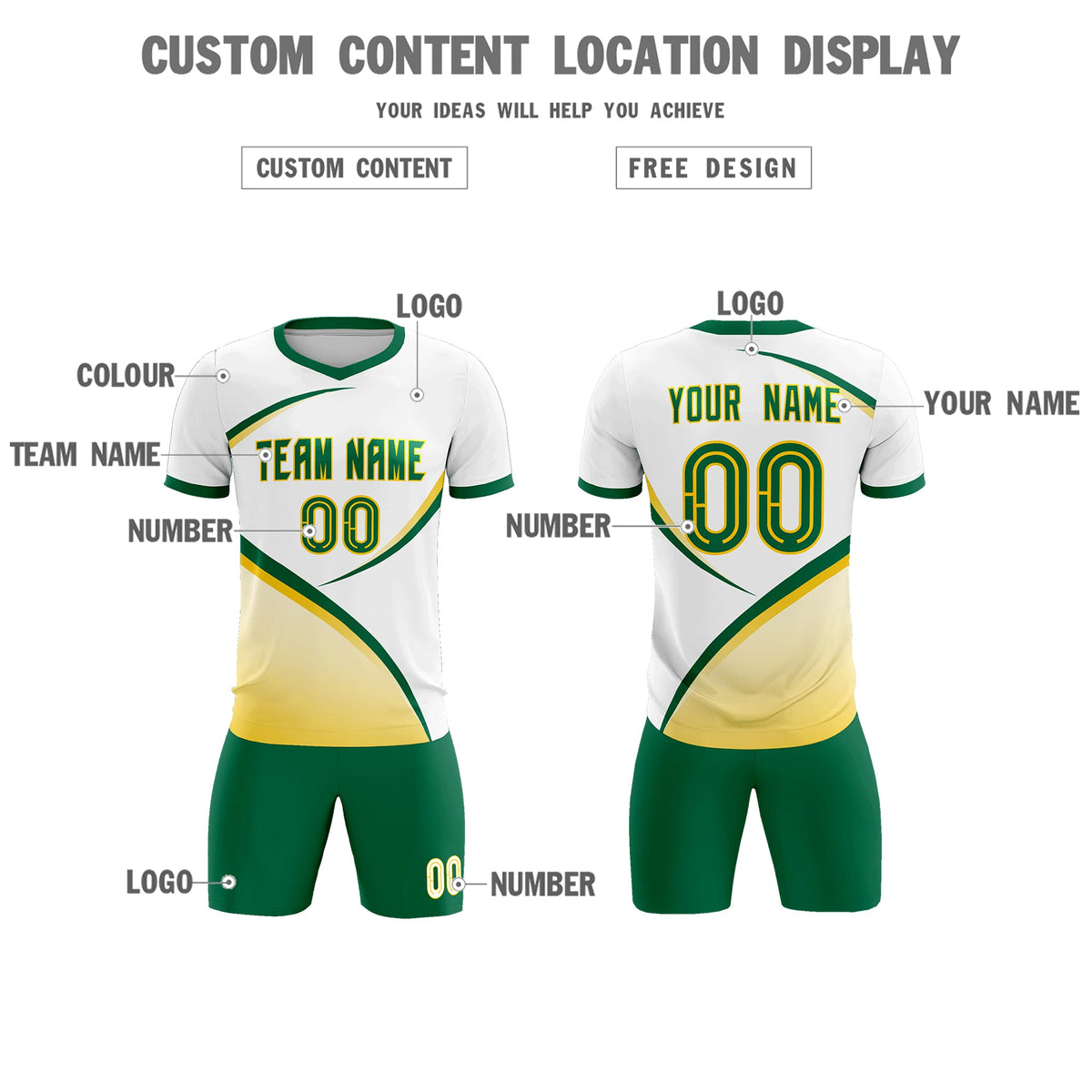 Custom White Kelly Green Color Block Training Uniform For Men Soccer Sets Jersey