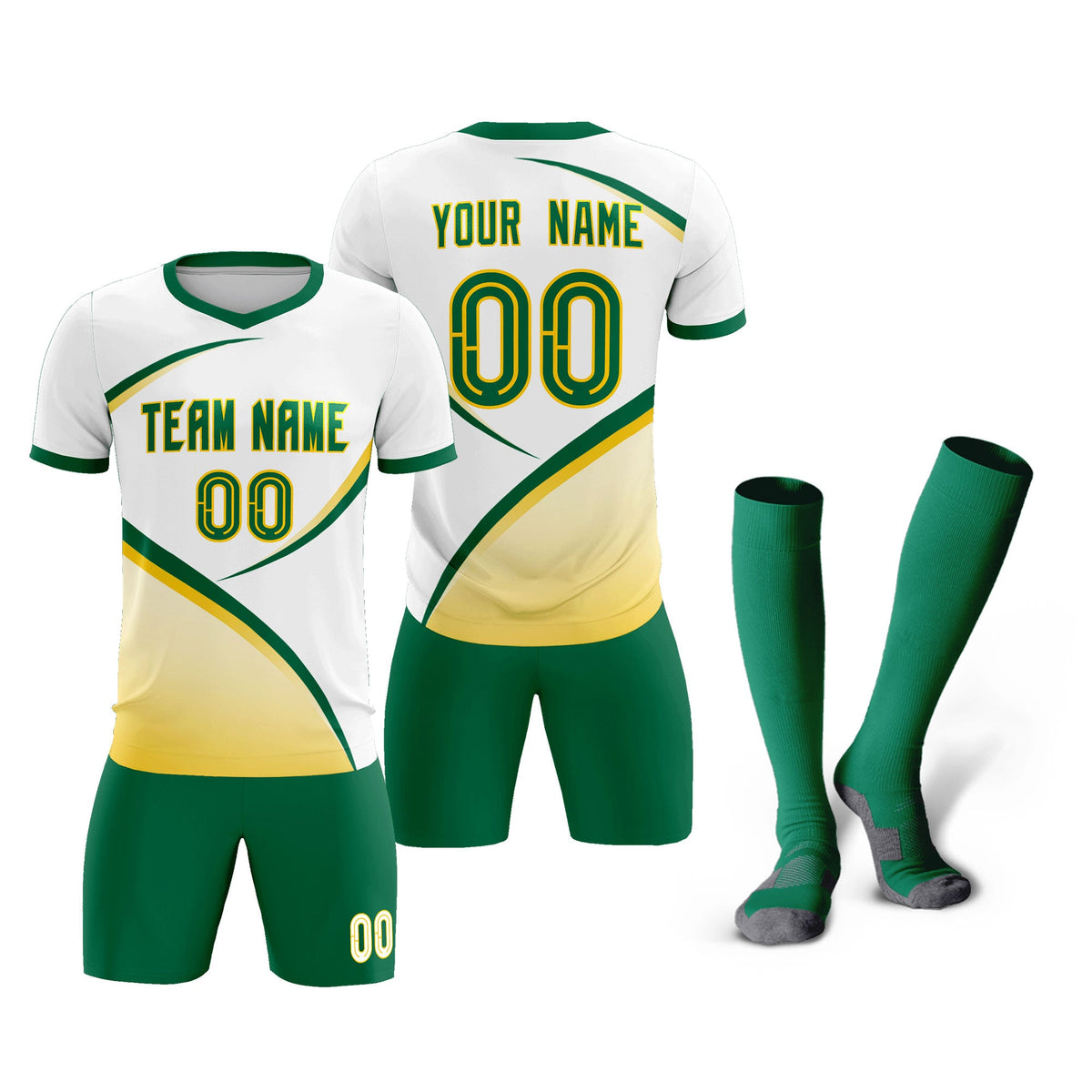 Custom White Kelly Green Color Block Training Uniform For Men Soccer Sets Jersey