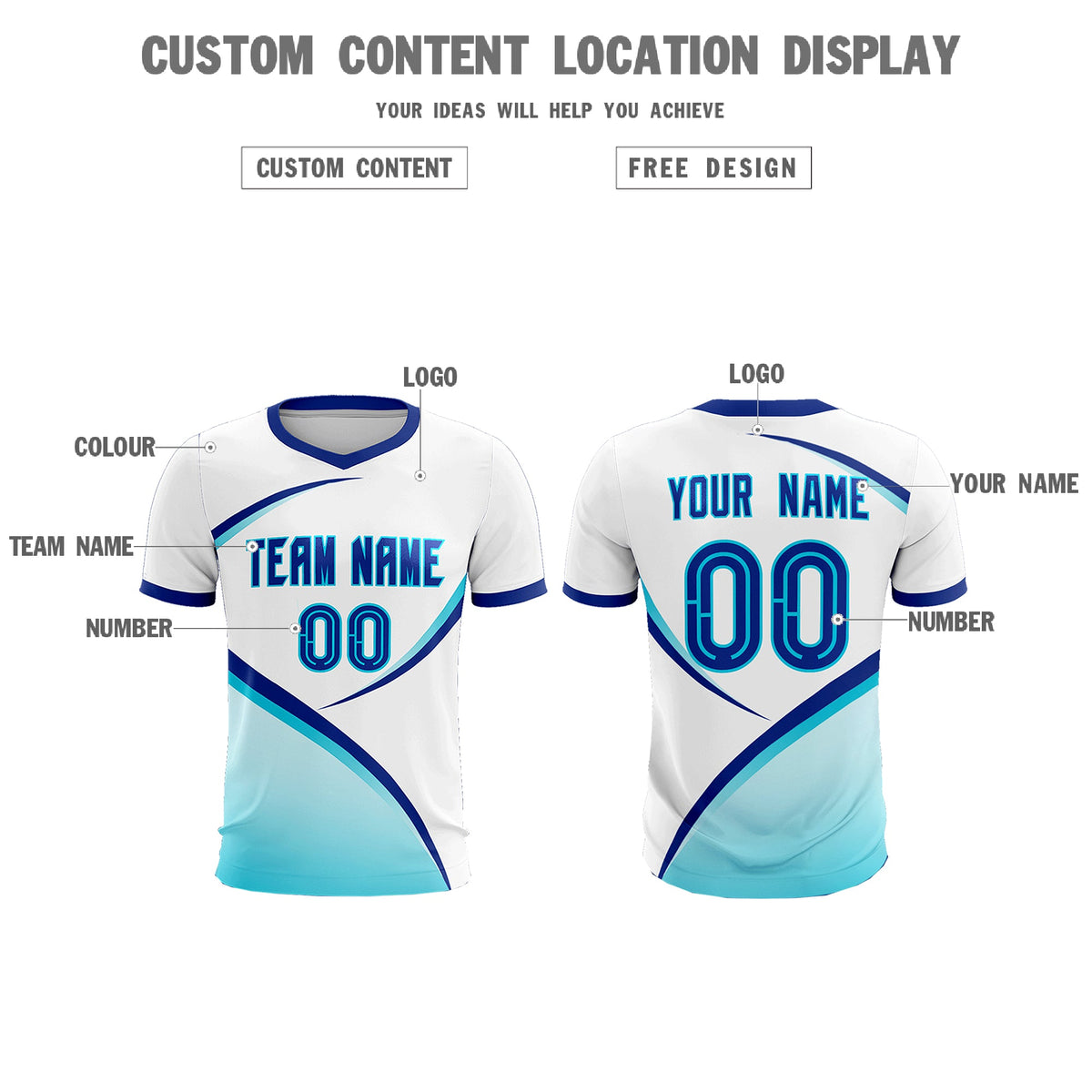 Custom White Sky Blue Color Block Training Uniform For Men Soccer Sets Jersey