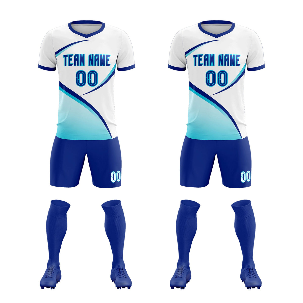 Custom White Sky Blue Color Block Training Uniform For Men Soccer Sets Jersey
