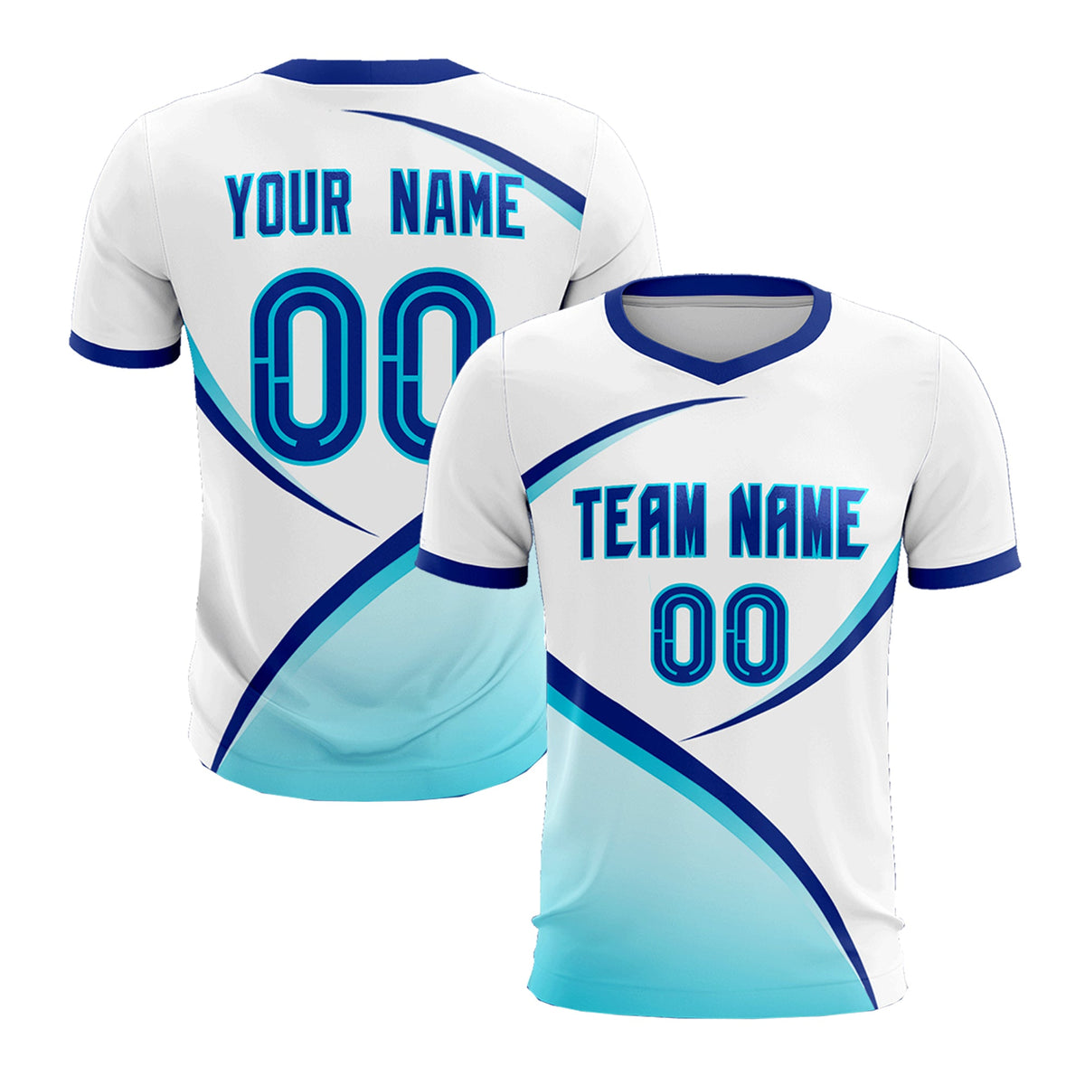 Custom White Sky Blue Color Block Training Uniform For Men Soccer Sets Jersey