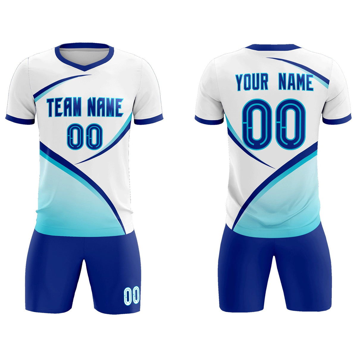 Custom White Sky Blue Color Block Training Uniform For Men Soccer Sets Jersey