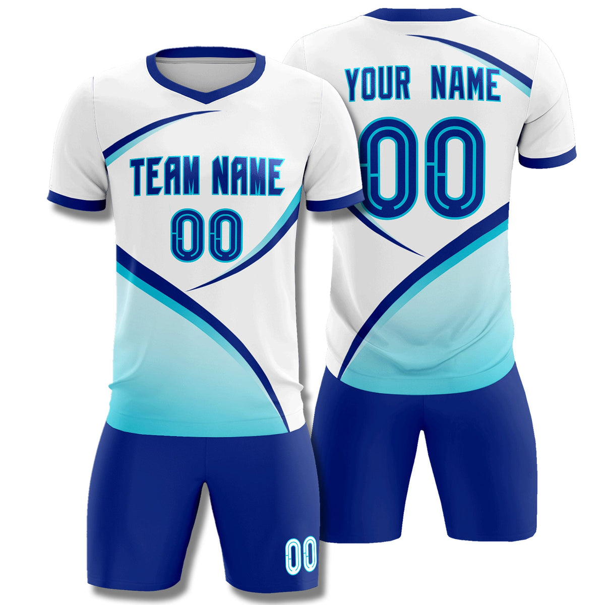 Custom White Sky Blue Color Block Training Uniform For Men Soccer Sets Jersey