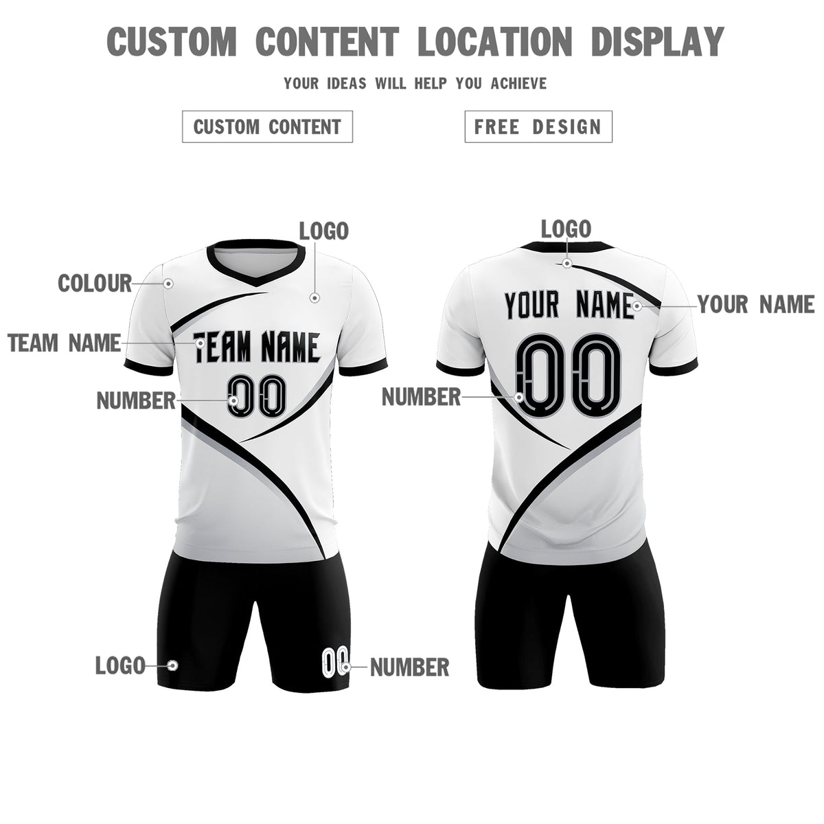 Custom White Black Color Block Training Uniform For Men Soccer Sets Jersey