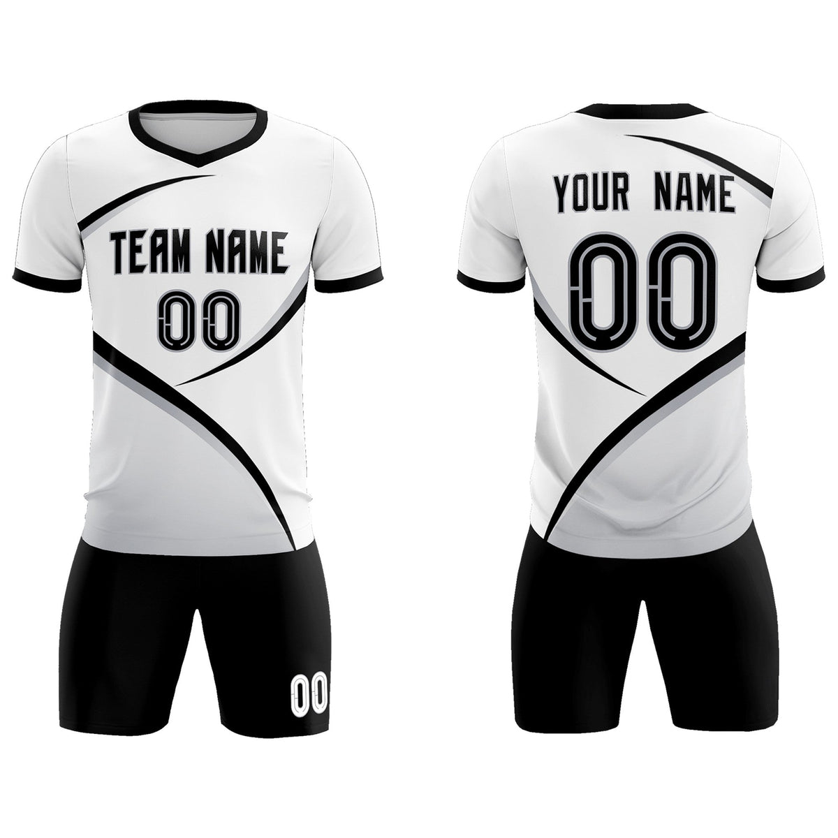 Custom White Black Color Block Training Uniform For Men Soccer Sets Jersey