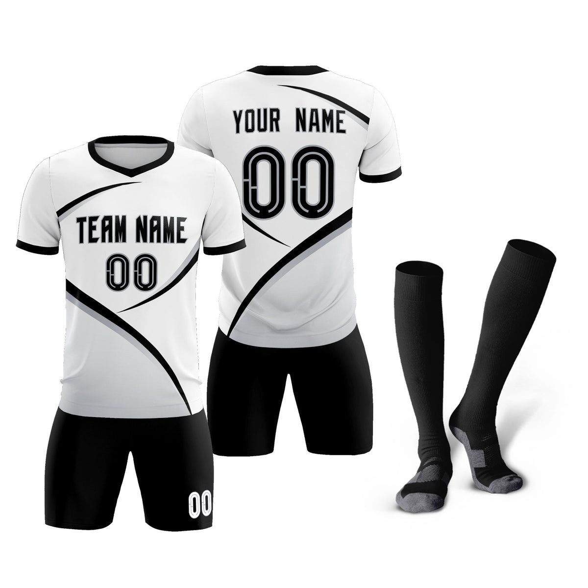 Custom White Black Color Block Training Uniform For Men Soccer Sets Jersey