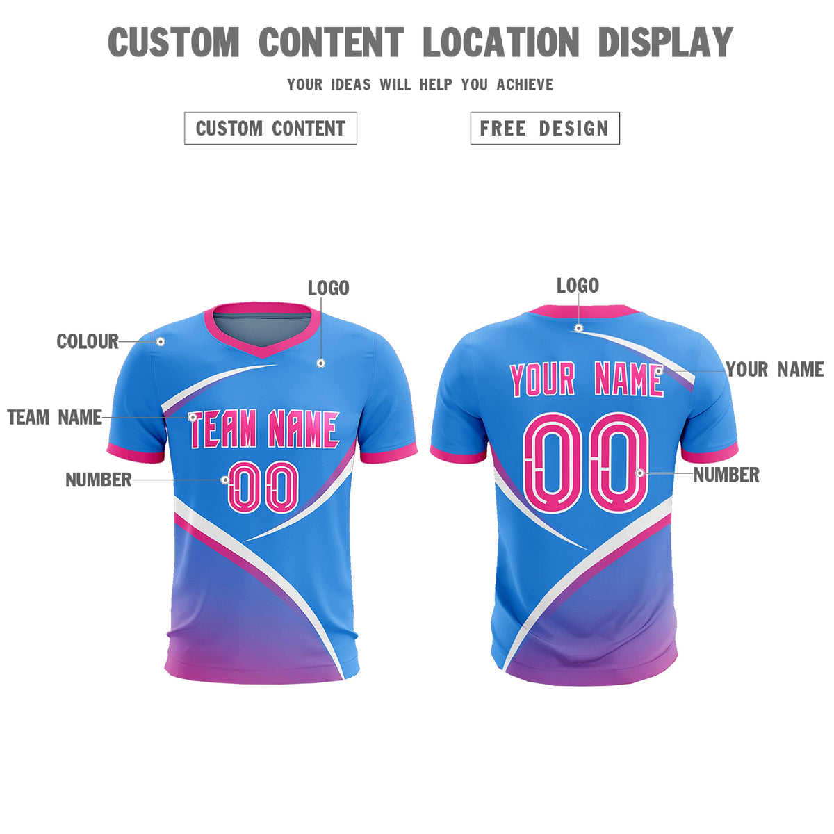 Custom Powder Blue Pink Color Block Training Uniform For Men Soccer Sets Jersey