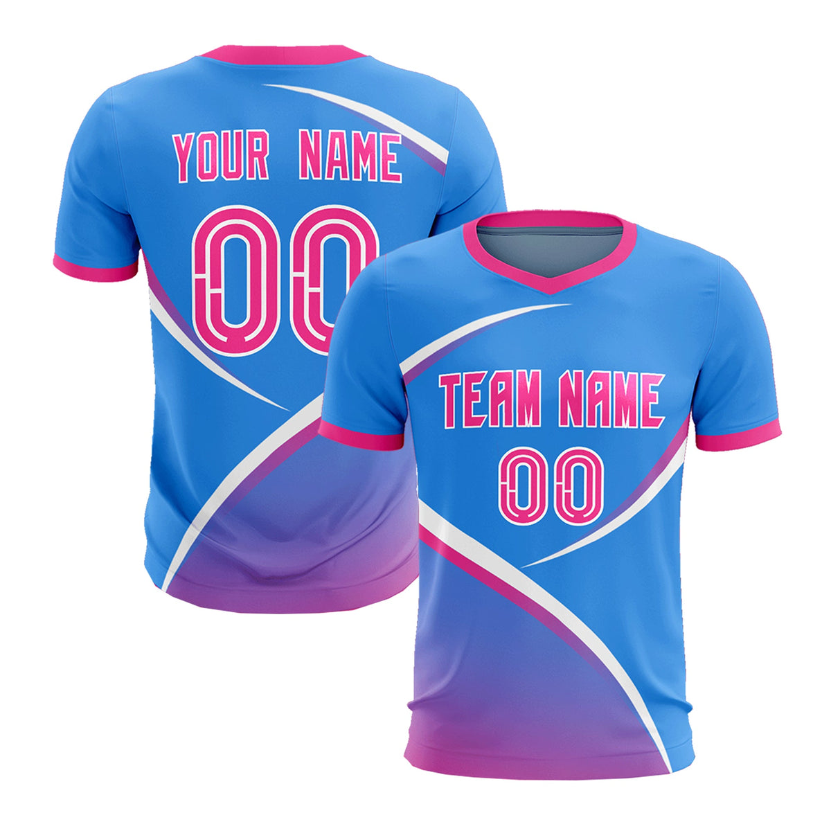 Custom Powder Blue Pink Color Block Training Uniform For Men Soccer Sets Jersey