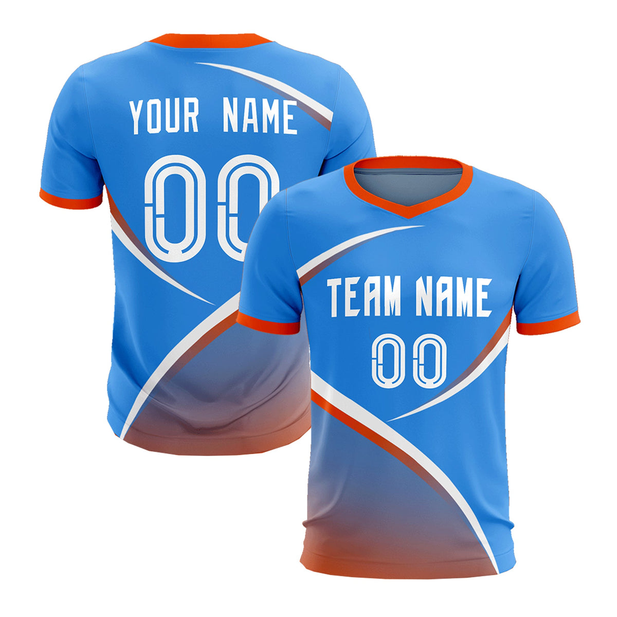Custom Powder Blue Orange Color Block Training Uniform For Men Soccer Sets Jersey