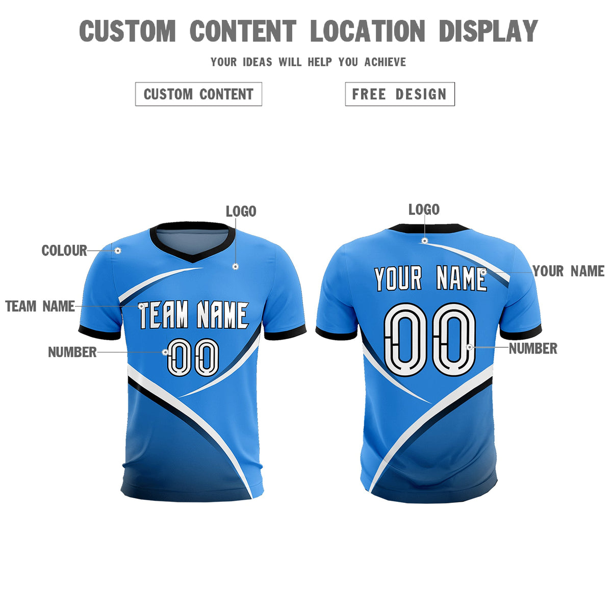 Custom Powder Blue Navy Color Block Training Uniform For Men Soccer Sets Jersey