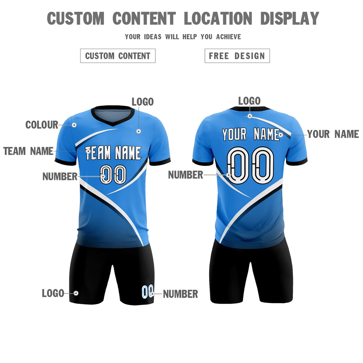 Custom Powder Blue Navy Color Block Training Uniform For Men Soccer Sets Jersey