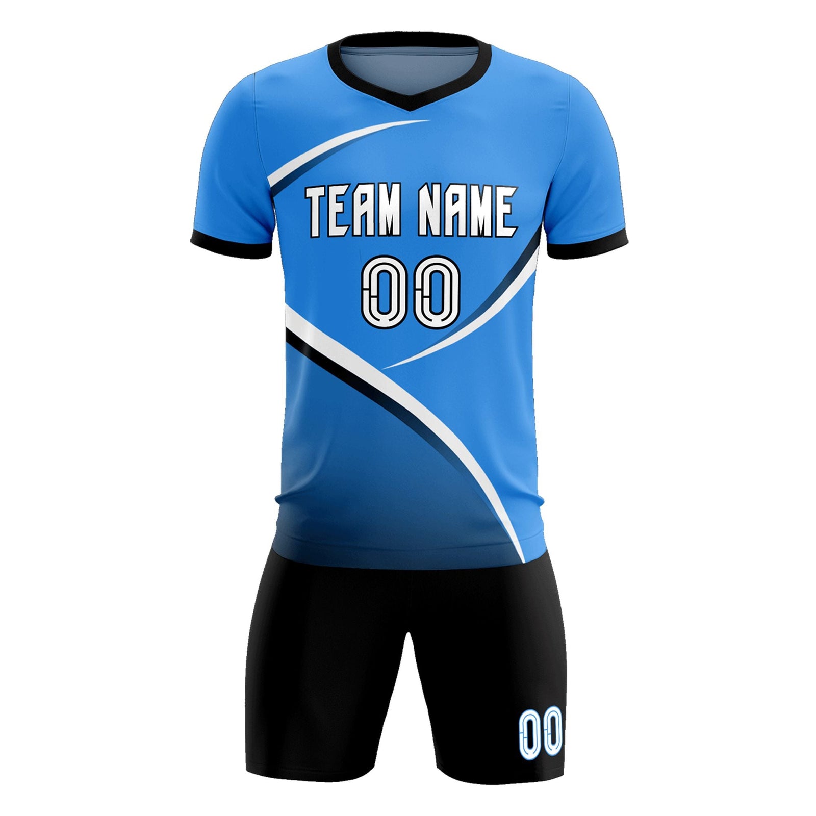 Custom Powder Blue Navy Color Block Training Uniform For Men Soccer Sets Jersey