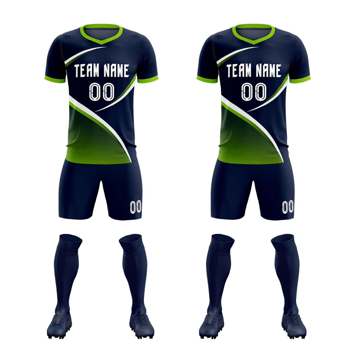 Custom Navy Neon Green Color Block Training Uniform For Men Soccer Sets Jersey
