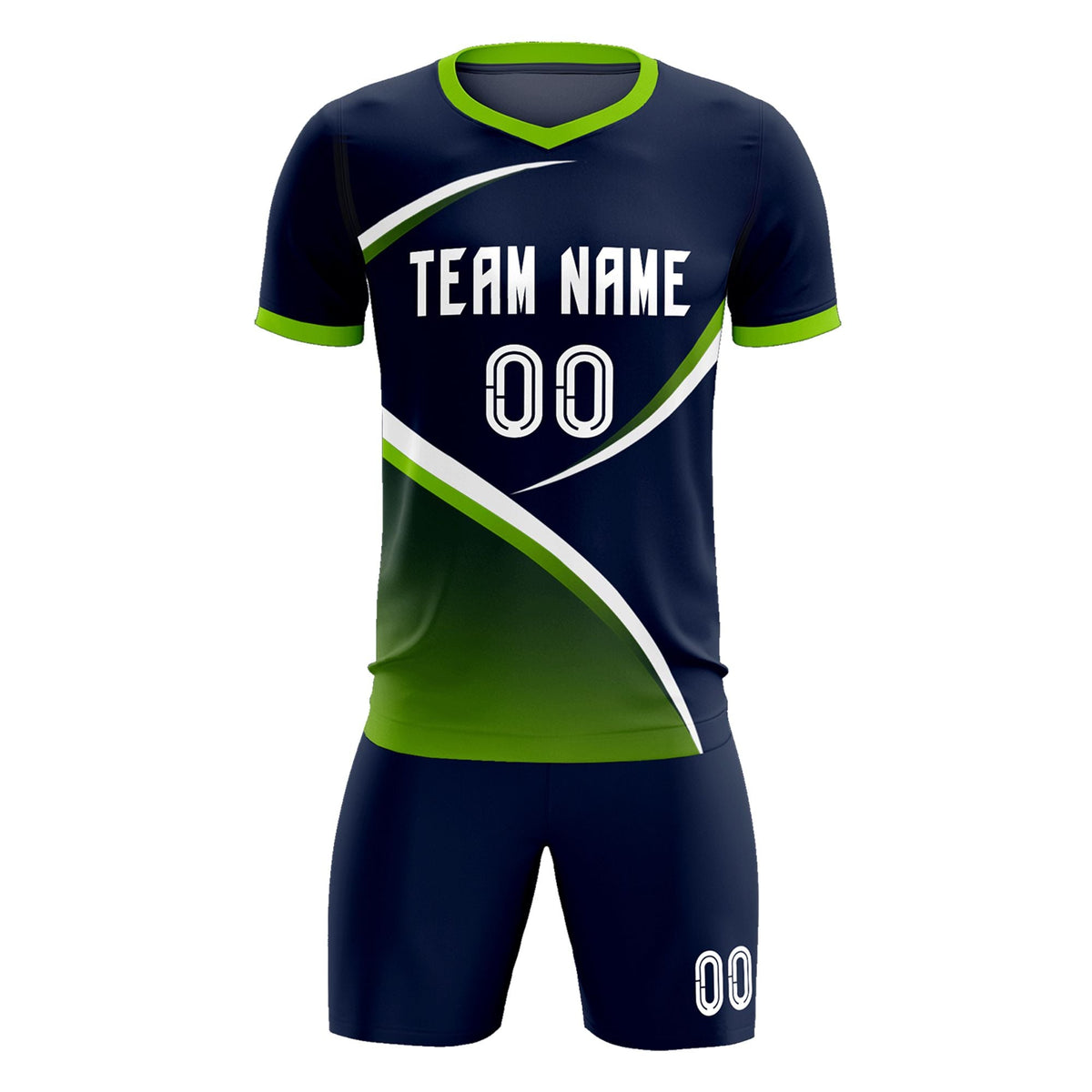 Custom Navy Neon Green Color Block Training Uniform For Men Soccer Sets Jersey