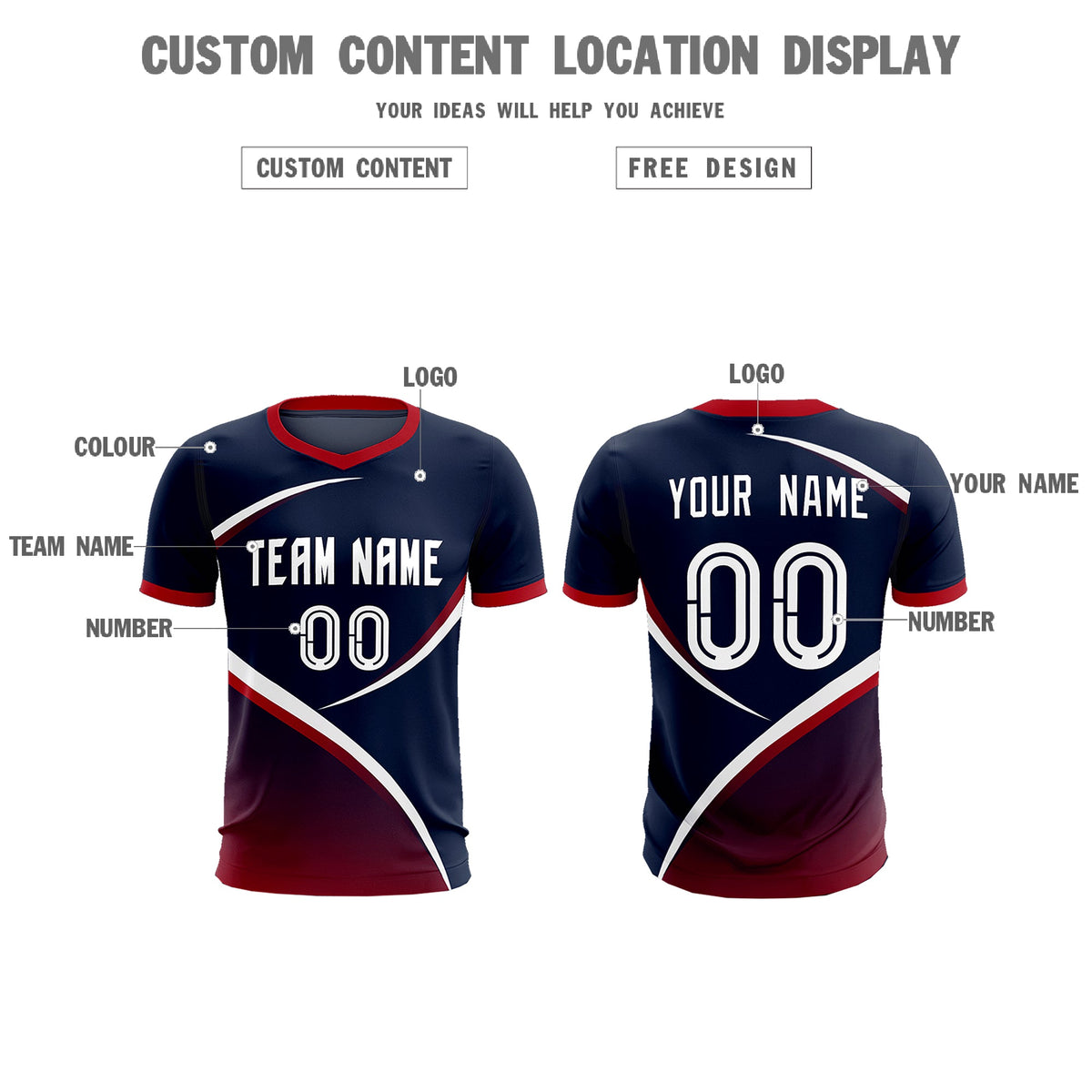 Custom Navy Red Color Block Training Uniform For Men Soccer Sets Jersey
