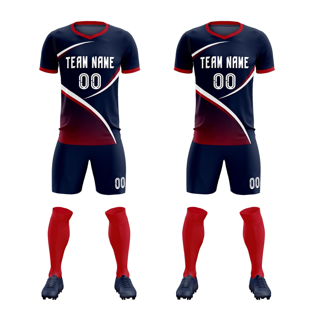Custom Navy Red Color Block Training Uniform For Men Soccer Sets Jersey