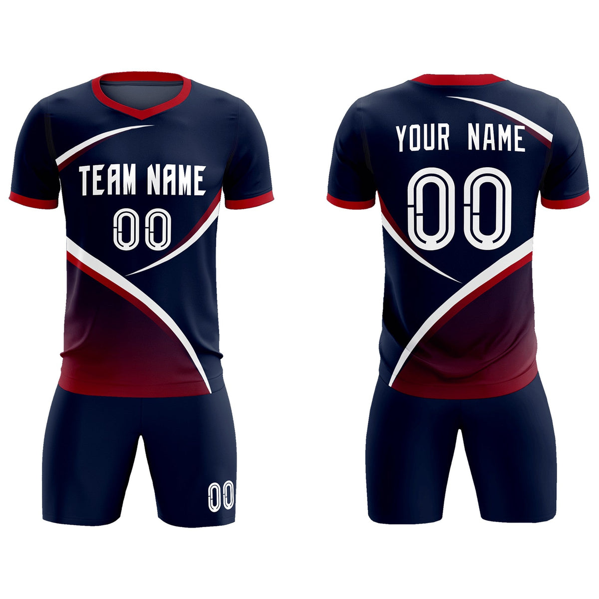 Custom Navy Red Color Block Training Uniform For Men Soccer Sets Jersey